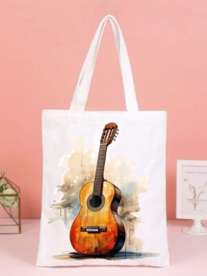 Canvas Tote Bag with Guitar artwork