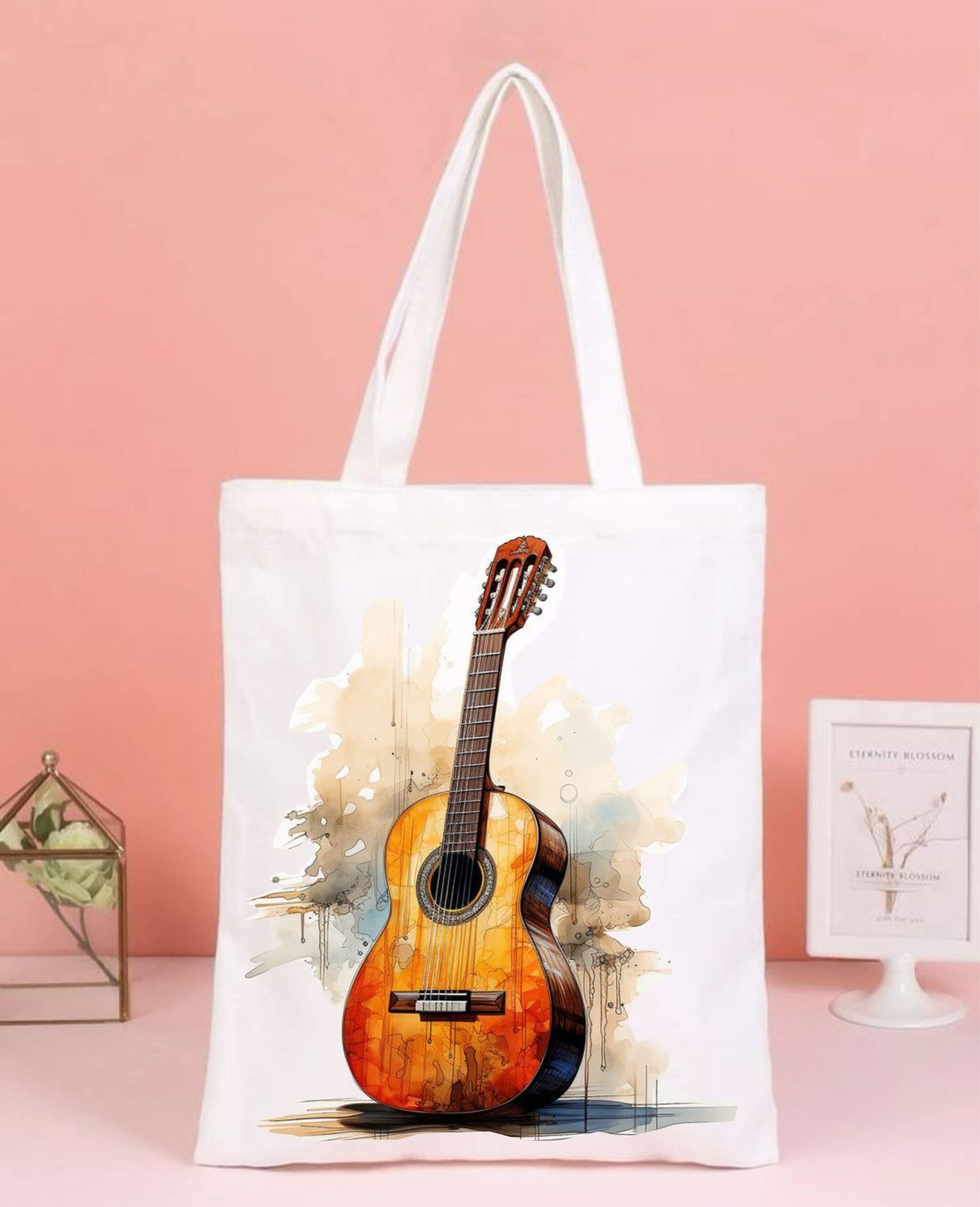 Canvas Tote Bag with Guitar artwork
