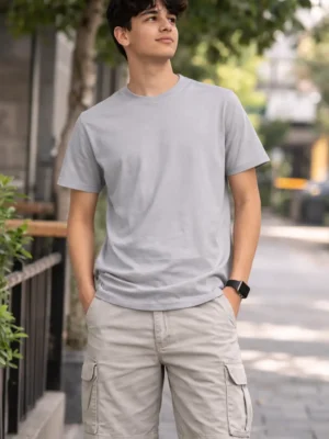 Aluminium Color Cotton Round Neck T-shirt