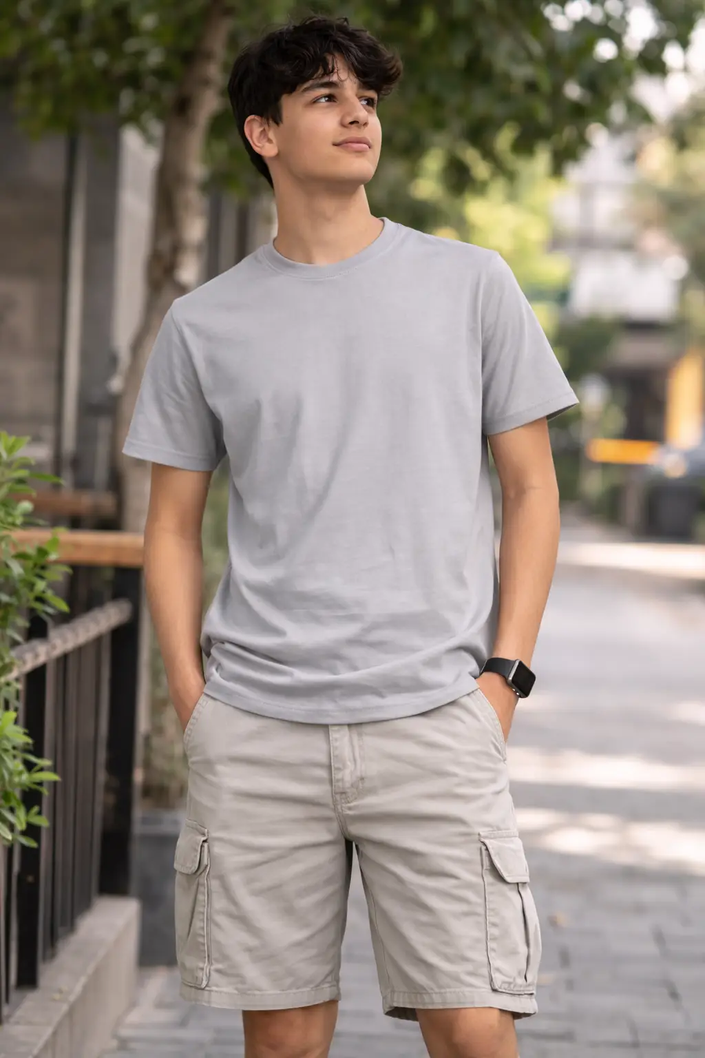 Aluminium Color Cotton Round Neck T-shirt