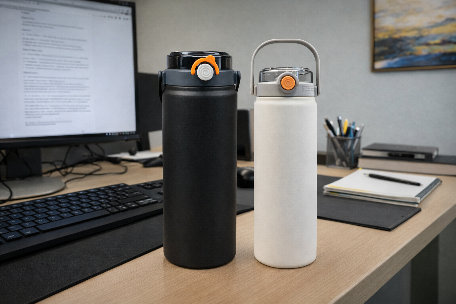 Personalized Combo set in Black & White, Hot n Cold water Bottles