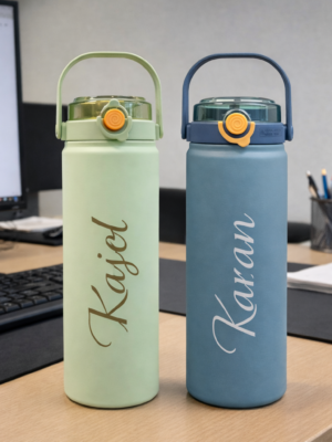 Personalized Combo Set in C Green & Blue, Hot n Cold Water Bottles