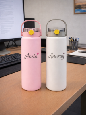 Personalized Combo set of Hot n Cold Pink & White Water bottles