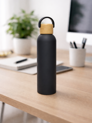 Bamboo Cap Hot n Cold Black Water Bottle