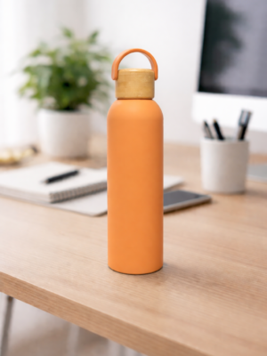 Bamboo Cap Hot n Cold Orange Water Bottle