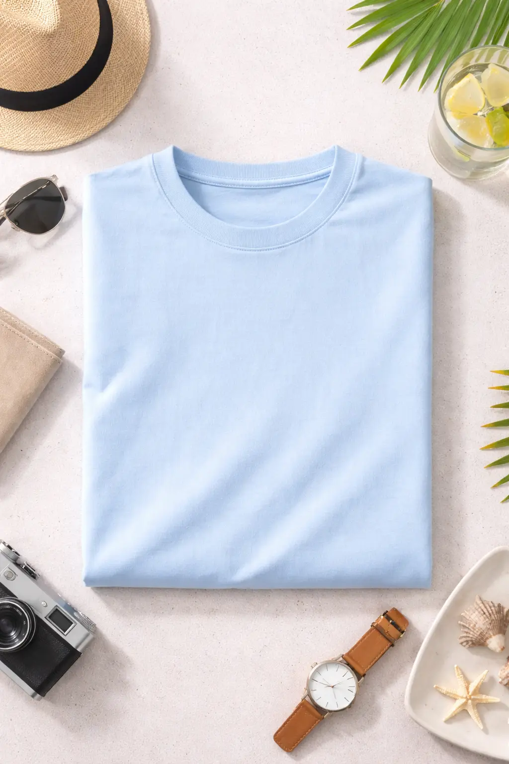 Ice Blue superior Cotton Lycra Round Neck T-Shirt - Image 2
