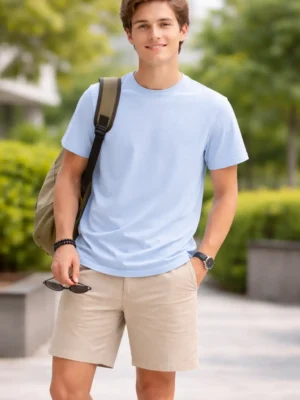 Ice Blue superior Cotton Lycra Round Neck T-Shirt