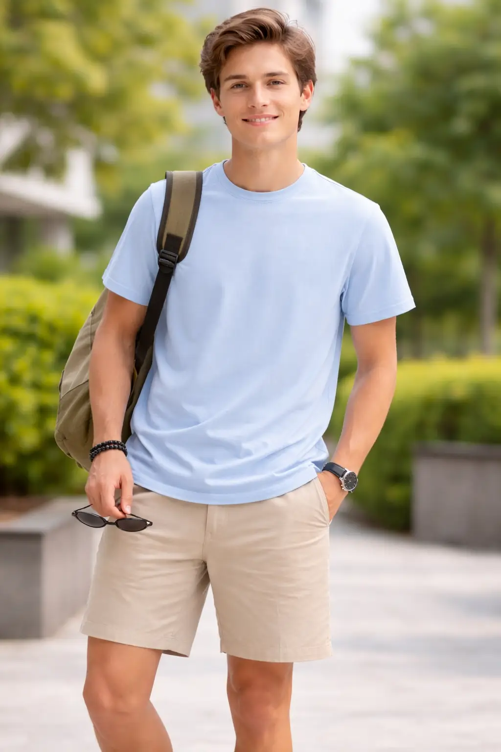 Ice Blue superior Cotton Lycra Round Neck T-Shirt