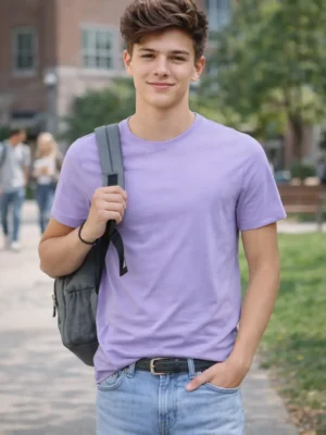 Lavander Color Round Neck Superior Cotton Lycra T-Shirt