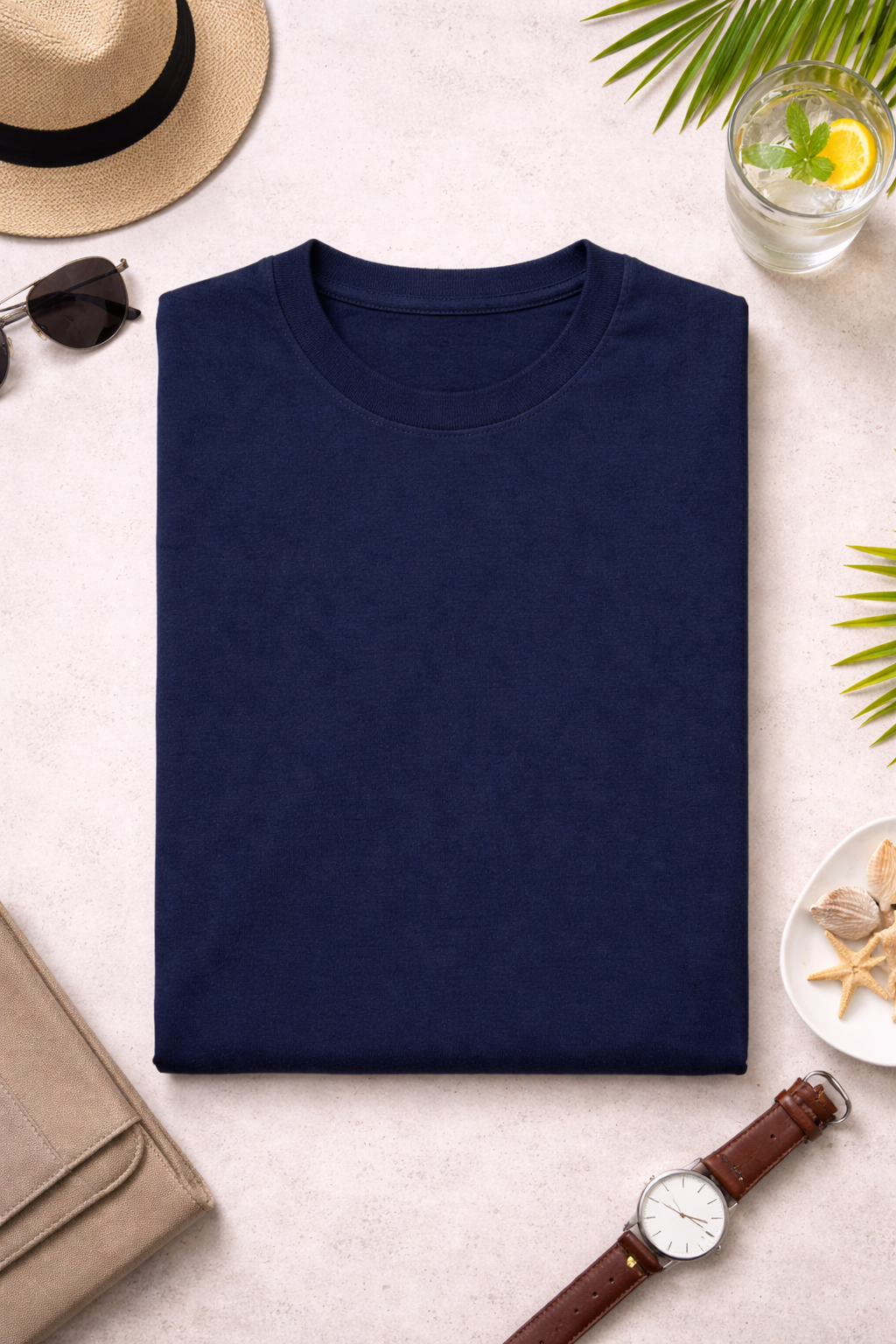 Navy Blue Round neck Superior cotton Lycra T-shirt - Image 2