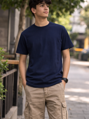 Navy Blue Round neck Superior cotton Lycra T-shirt