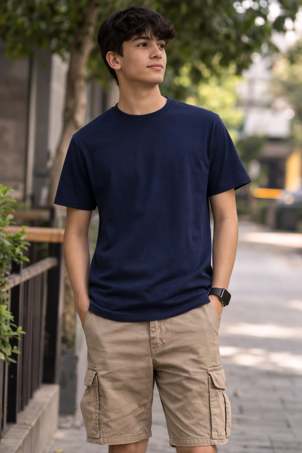 Navy Blue Round neck Superior cotton Lycra T-shirt