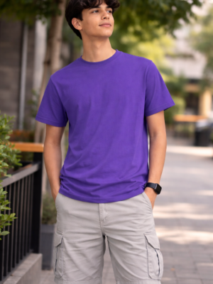 Purple Color Superior Cotton Round Neck Lycra T-Shirt