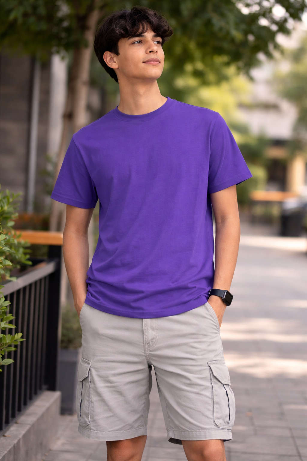 Purple Color Superior Cotton Round Neck Lycra T-Shirt