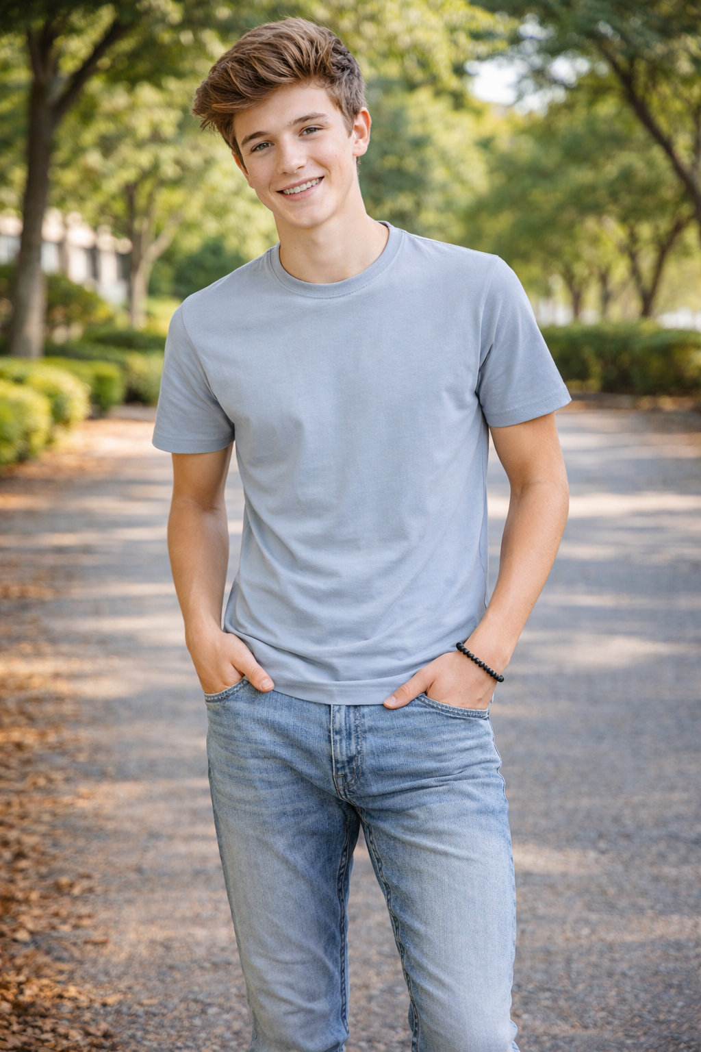 Round Neck Steel Grey Fine Cotton Lycra T-Shirt - Image 3