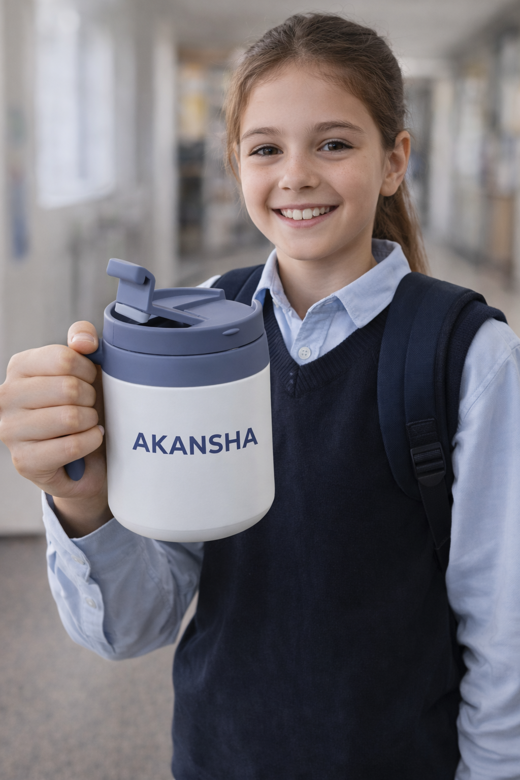 White Personalized Insulated Travel Coffee Mug with Spill Resistant Lid