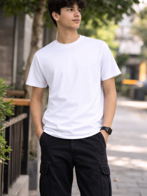 Superior Cotton with Lycra White Round Neck T-Shirt