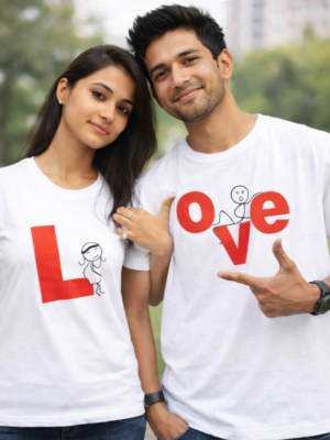 White Color Love Printed Couple T-Shirts