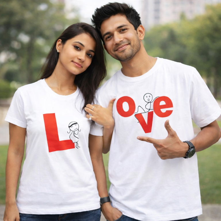 White Color Love Printed Couple T-Shirts