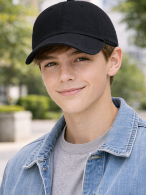 Black 100% Cotton Brushed fabric 6 Panel Premium Cap