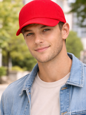 Red Color Cap in 6 Panel 100% Cotton Fabric