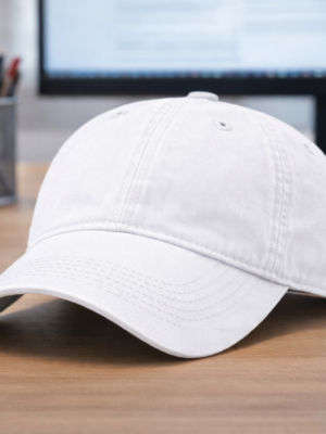 White 100% Cotton Brushed Effect Fabric 6 Panel Premium Cap
