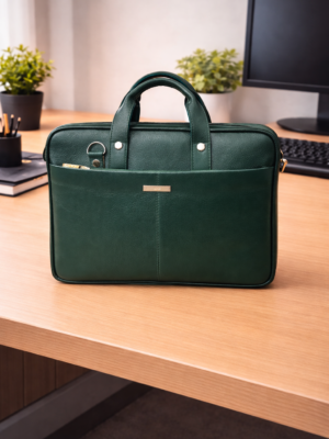 Faux Leather Green color Laptop Bag