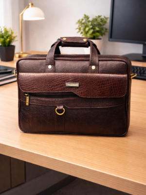 Faux Leather Brown Color Multi Compartment Laptop Bag