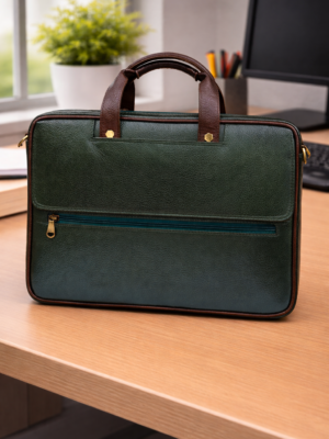 Green Color Multi Compartment Leather Bag