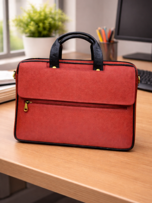 Tan Color Multi Compartment Leather Laptop Bag