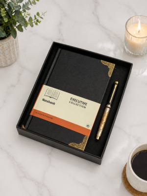 Royal Touch Antique look Black Note Book with Antique Gold Pen