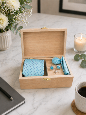 Floral Design Blue Tie Set