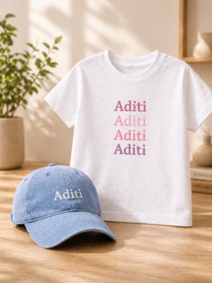 White Round Neck Cotton T-Shirt With Denim Cap Combo Set