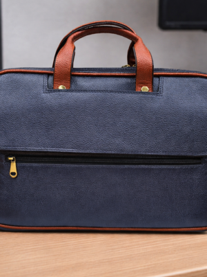 Blue Color Leather Multi Compartment Laptop Bag