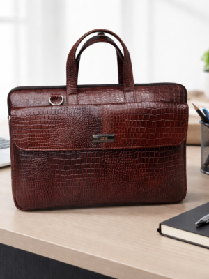 Slim faux Leather Brown color Laptop Bag