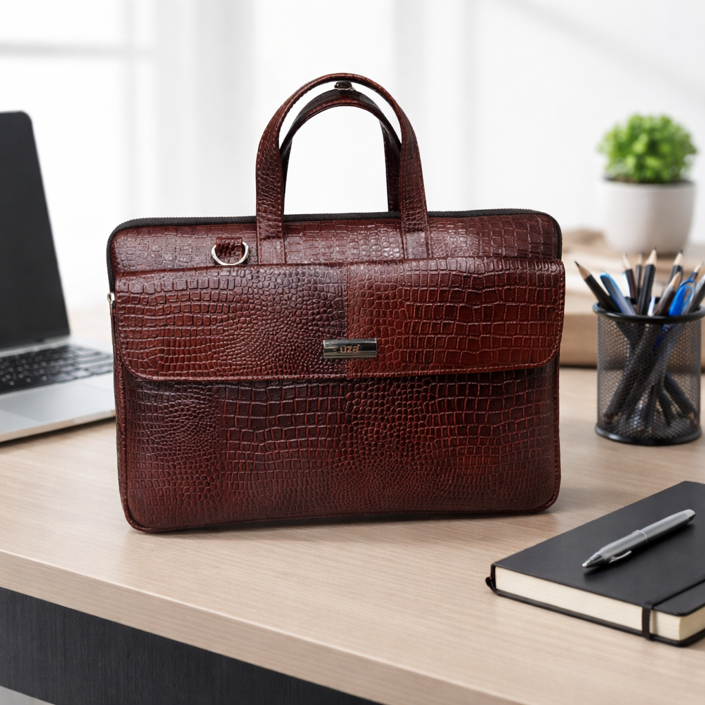 Slim faux Leather Brown color Laptop Bag