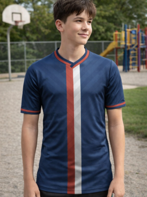 Sports Full Sublimation T-shirt In N Blue with red & White Combination can be Personalized By name & Number
