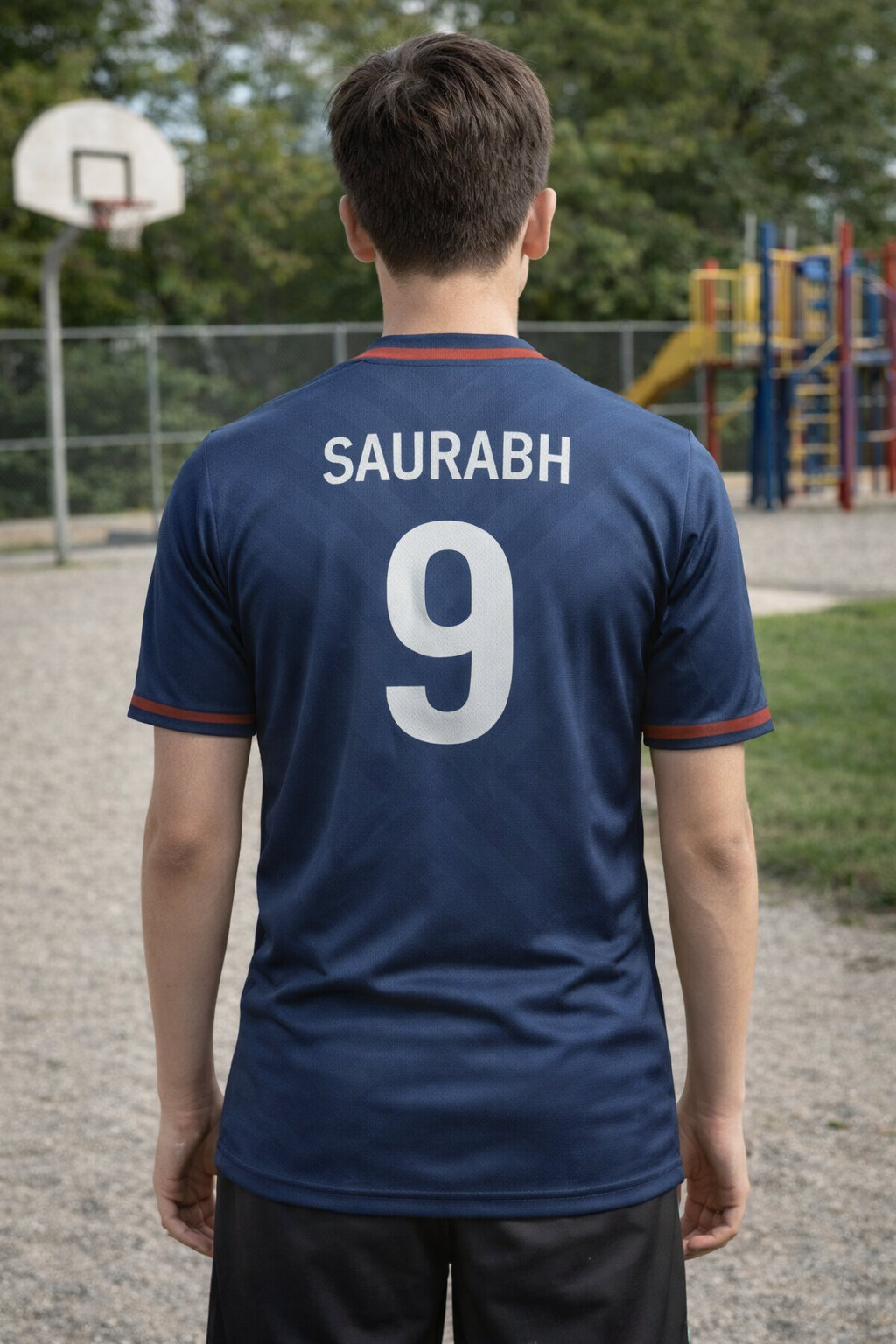 Sports Full Sublimation T-shirt In N Blue with red & White Combination can be Personalized By name & Number - Image 2
