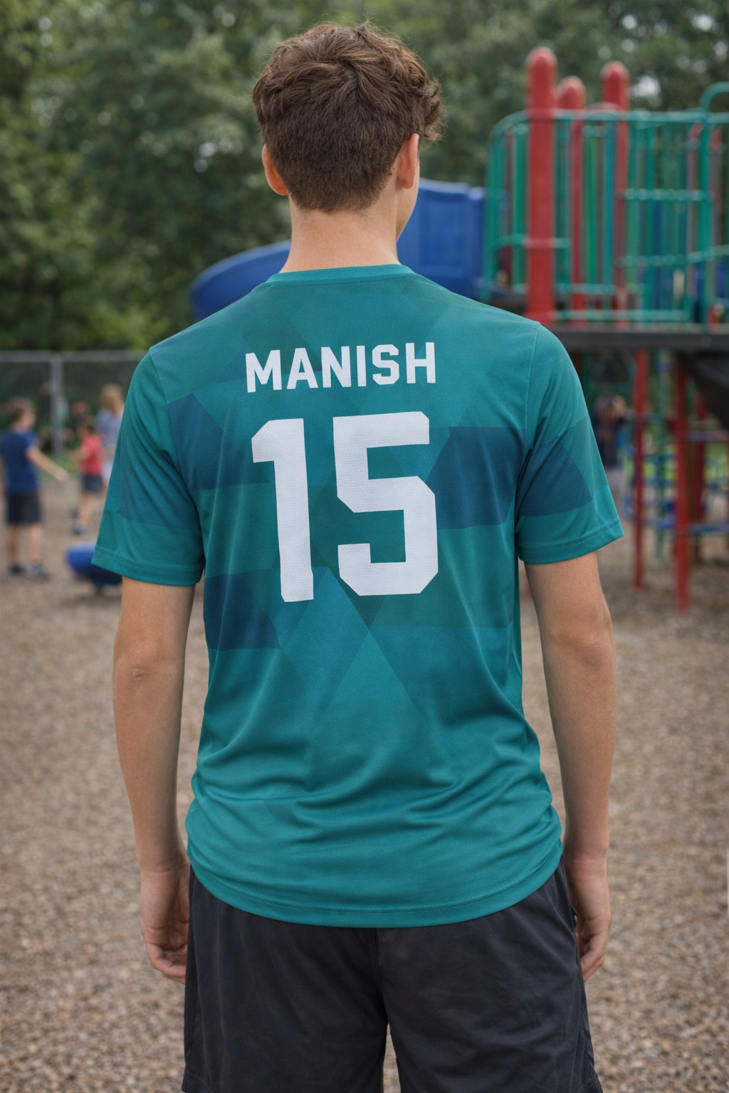 100% Polyester Dry Fit T-Shirt in Dark green Pattern Design & it can be Personalized By Name & Number - Image 2