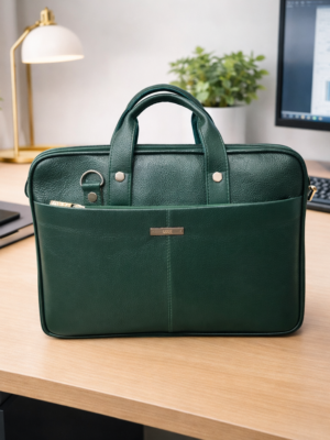 Faux Leather Green color Laptop Bag