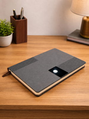 Personalized Charcoal Grey Executive Notebook with magnetic lock and custom engraving