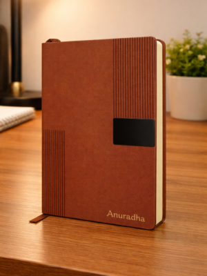 Personalized Brown Executive Notebook with magnetic lock and custom name engraving