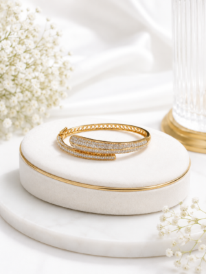 Elegant Gold-Tone Crystal Open Cuff Bracelet for Women