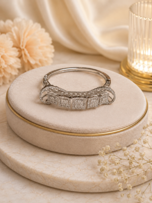 Luxury Silver-Tone Geometric Crystal Designer Bracelet for Women