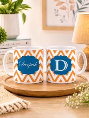 Personalized Orange Chevron Ceramic Mug with Custom Name & Initial | Premium Printed Coffee Mug