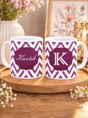 Personalized Purple Chevron Ceramic Mug with Custom Name & Initial | Premium Printed Coffee Mug