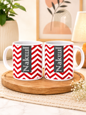 Personalized Red Chevron Ceramic Mug with Vertical Name Print | Premium Custom Coffee Mug