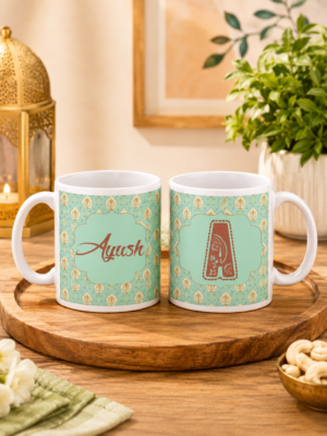 Personalized Mint Green Paisley Ceramic Mug with Custom Name & Initial | Custom Coffee Mug
