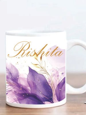 Personalized Purple Floral Stoneware Mug with Name and Initial