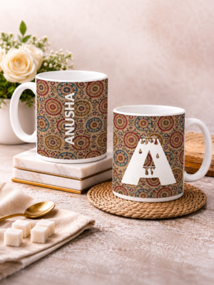 Personalized Vintage Floral Monogram Ceramic Mug with Custom Name & Initial | Premium Coffee Mug